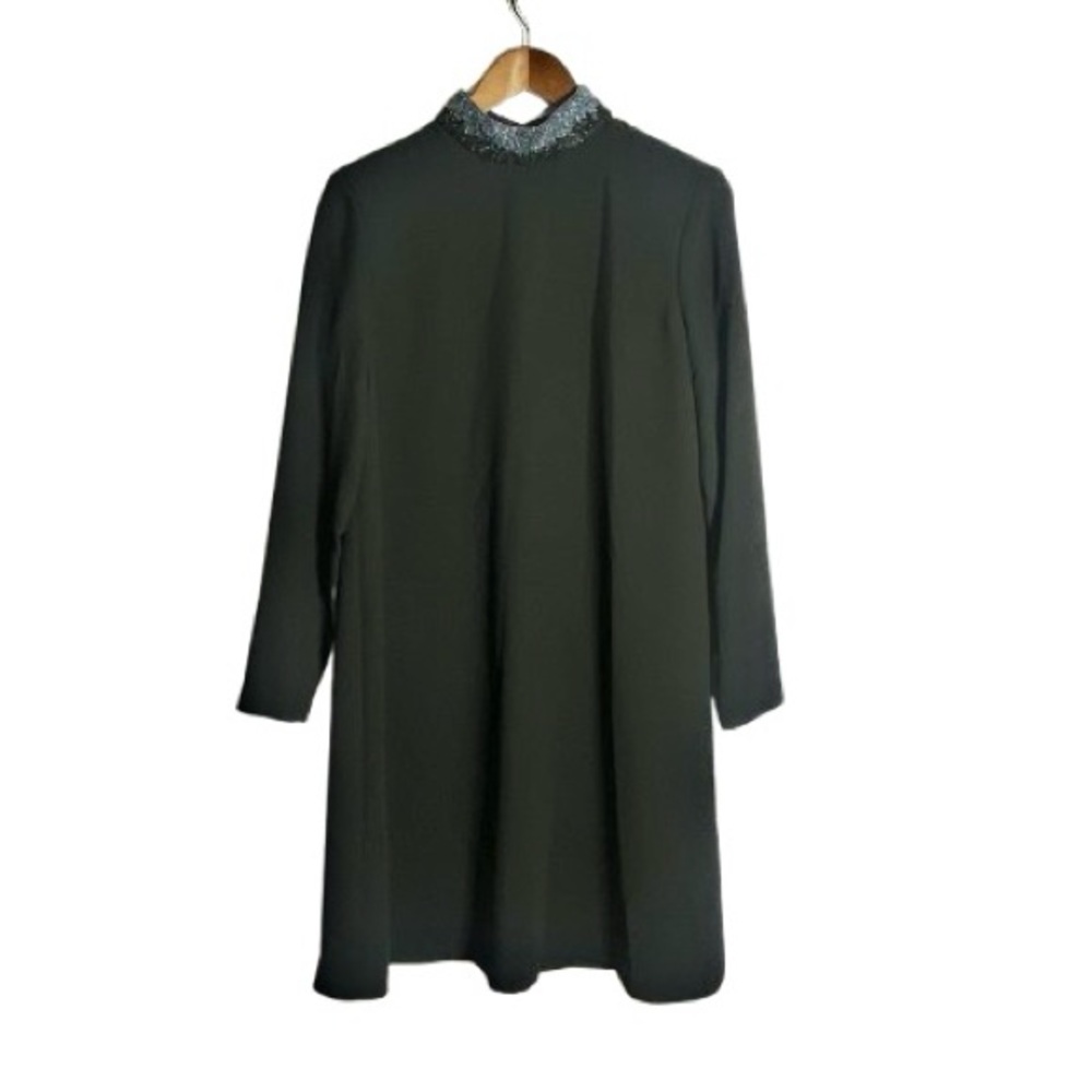 Jones New York NWT Classic Black Dress with Beautiful Beaded Neck Collar